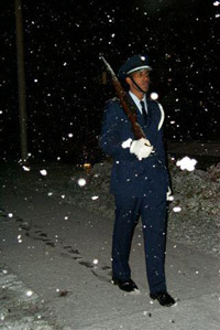 An ROTC cadet left footprints in the snow during last year's vigil.