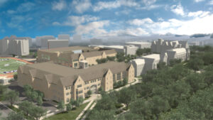The proposed Anderson Student Center (foreground) would be located at the corner of Summit and Cretin avenues. The athletic complex is pictured northeast of the student center.