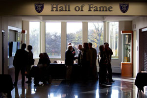 Members of the St. Thomas Board of Trustees and others visited the interactive St. Thomas Athletic Hall of Fame following Wednesday's dedication of the Anderson Athletic and Recreation Complex.