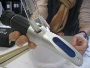 Students will use a refractometer (shown here) to test the sugar content of the sap they collect this week.
