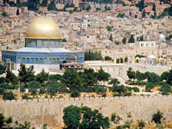 The Islamic Dome of the Rock can be seen from all over Jerusalem.
