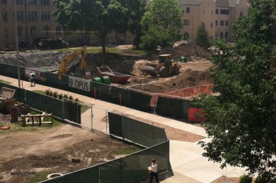 Crews will be busy in St. Thomas' lower quad through much of the summer.