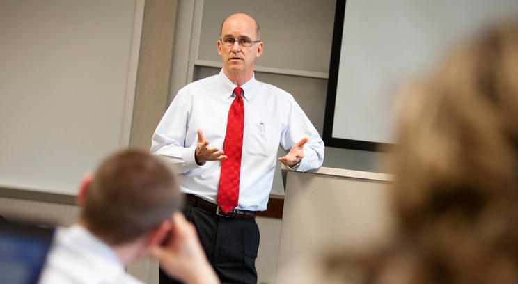 Thomas Mengler, Dean of the School of Law, teaches a class at the School of Law on Tuesday, April 19, 2011.