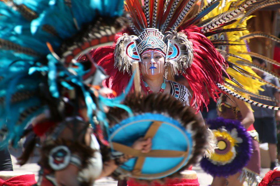 A member of the Aztec dance troupe Kalpulli KetzalCoatlique performs. Photo courtesy of KetzalCoatlique.