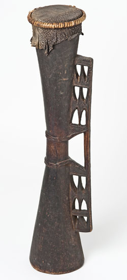 A drum made by an Asmat named Konpas from the Yupmakcain region.