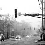 The intersection at Summit and Grand Avenues takes on a different look in a foggy black and white. (Photo by Mike Ekern '02)