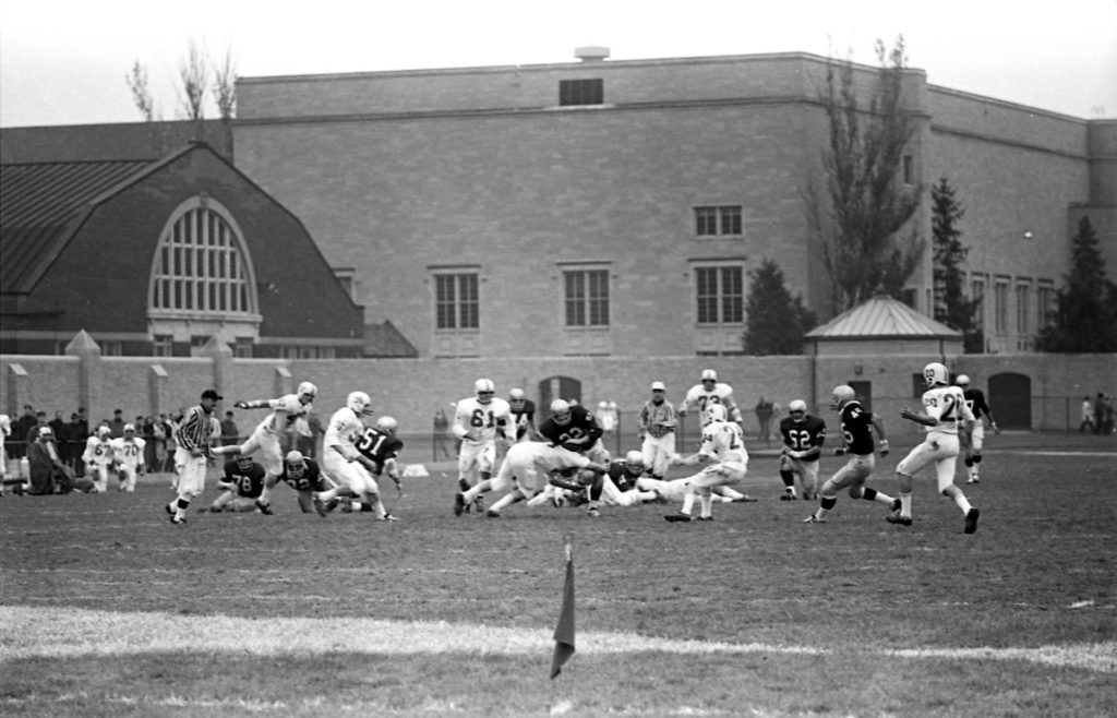 The rich history of Tommie-Johnnie football goes back much farther than 1969, but it's not a bad place to start . Here you get to see the Armory (left) and O'Shaughnessy Hall.