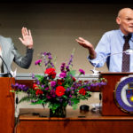 Political strategist, and pundits James Carville and Mary Matalin speaks as part of the Opus College of Business' Distinguished Speaker Series Nov. 28 in Schulze Hall auditorium. The husband and wife occupy opposite ends of the political spectrum. (Photo by Mike Ekern '02)
