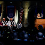 President Julie Sullivan delivers her inauguration address. (Photo by Mike Ekern '02)