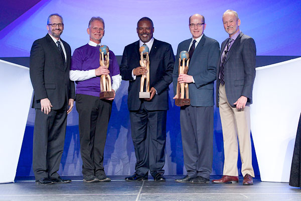 Honored at the 2014 Diversity Awards presentation were, from the left:  Joe Fleming, RBC Wealth, sponsor of the 2014 awards; Kurt Wiger, Friend of the Forum Award;  Ken Charles, Winds of Change Award;  Lowell Stortz, accepting award for Stinson Leonard Street, Winds of Change Award; and Steve Humerickhouse, executive director of The Forum on Workplace Inclusion. 