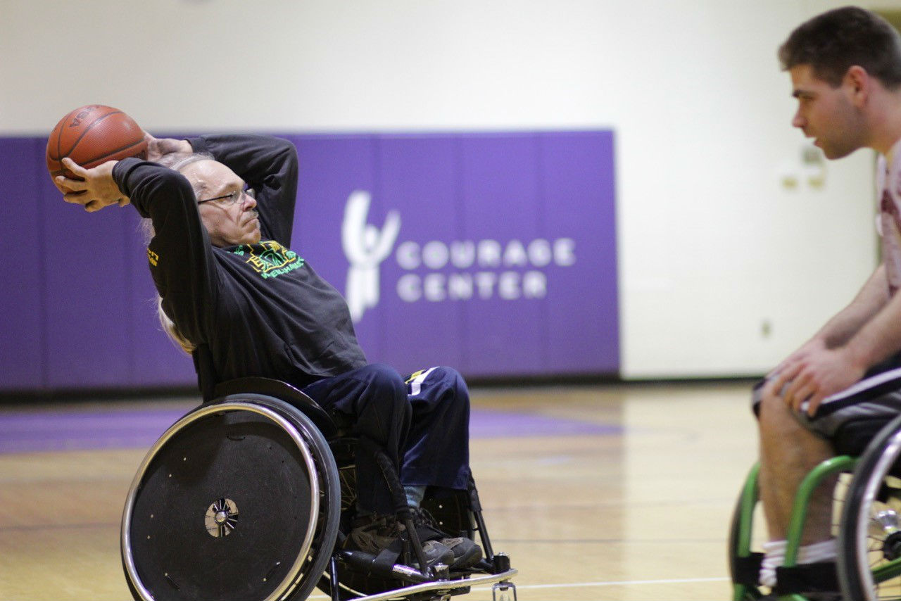 Paul VanWinkel, a former Paralympic athlete, plays basketball at the Courage Center. (Photo courtesy of Austin Riordan)