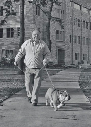 George Gleeson with one of his English bulldogs named "Cash Flow."