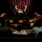 Gates spent much of his visit in a discussion with trustee and Best Buy founder Dick Schulze.