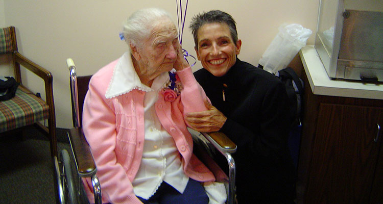 Catherine Johnson with her grandmother at her 110th birthday celebration.