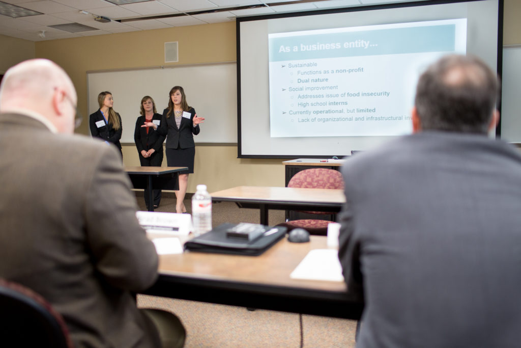 Ellie Henkemeyer, Emma Button and Louise Messina pitch their business concept, BrightSide Produce Distribution.