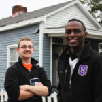 Tyler Skluzacek (left) and Raymond Nkwain Kindva outside the W.C. Handy house in Memphis. Photo by Kathryn Hubly.