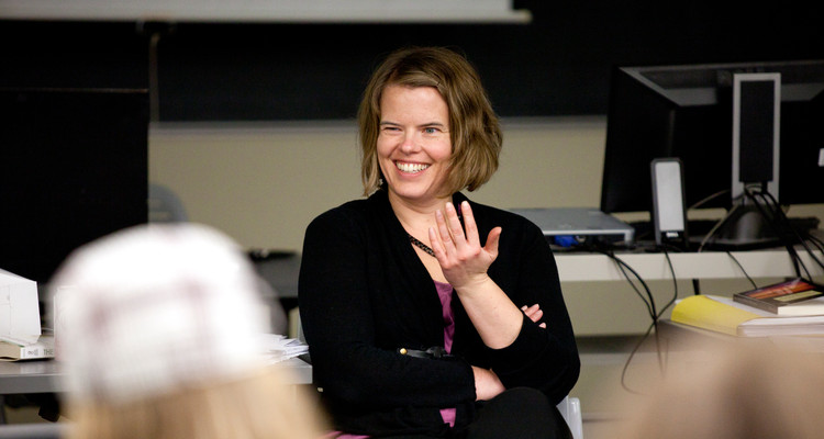 Professor Kari Fletcher teaches during a School of Social Work class in the Summit avenue Classroom Building on Friday, December 3, 2010.