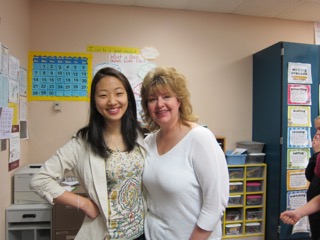 Eubene Kim (left) pictured with a colleague on her last day of clinical practice at Cherry View Elementary School.