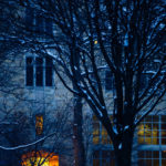 Owens Science Hall at dusk.