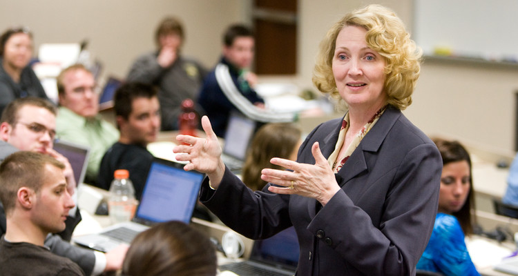 School of Law professor Teresa Collett gives a lecture during a class April 10, 2008 in the School of Law building.