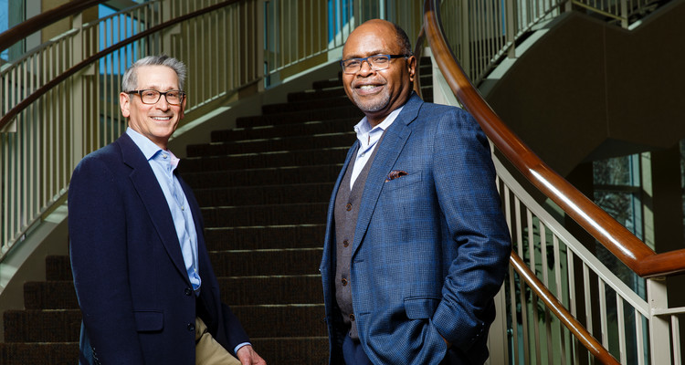 Douglas Jondle, left, research director at the Center for Ethical Business Cultures at the University of St. Thomas and Ron James, right, president and CEO of CEBC