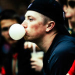 Luke Miller blows bubbles in the crowd.