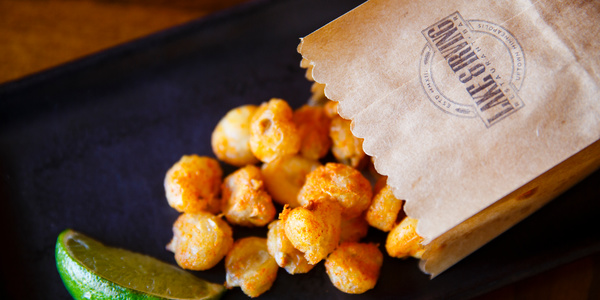 Fried corn nuts at Lake & Irving Restaurant & Bar in Minneapolis. These photos accompany portraits of Chris Ikeda (Entrepreneurship), chef and owner of Lake & Irving Restaurant & Bar, and Reid Hellgren ('97, MBA), former partner in Parella, taken at Lake & Irving in Minneapolis on May 18, 2016.