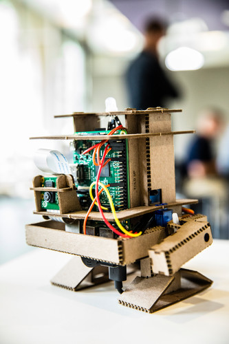A sample bot sits on a table during the US Bank Make-a-Thon on September 19, 2017 in the Makerspace in the Anderson Student Center in St. Paul. Teams comprised of personnel from US