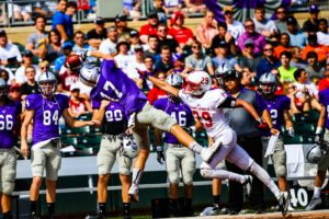 Senior wide receiver Luke Iverson makes an amazing catch down the sideline during Tommie-Johnnie.