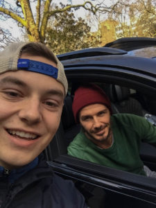 First place, Most Epic Selfie: Nick Peterson, Kensington, London, England. “Selfie with David Beckham: While studying abroad with the AIFS London program in the spring of 2017, I met David Beckham one morning. My friends and I were sitting in a quiet coffee shop right next to our school in Kensington and this man with tattoos from his ankles to neck and dressed in morning attire with a red beanie walked in. I immediately knew that it was English footballer David Beckham. He chatted with the barista, walked out to his car, followed by me and a friend 10 seconds later to confirm. Upon confirmation and fanboying, we had short conversation with him about where we were from and that we were studying abroad. We concluded with a selfie to remember the time I met David Beckham.”