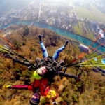 Third place, Most Epic Selfie: Jake Hartmann, Interlaken, Switzerland. “Free Fallin’: This photo was taken while I was paragliding above the city of Interlaken, Switzerland. The canal below connects Lake Brienz and Lake Thun, the two lakes that surround the town. From this height there was also an amazing view of the Bernese Alps!”