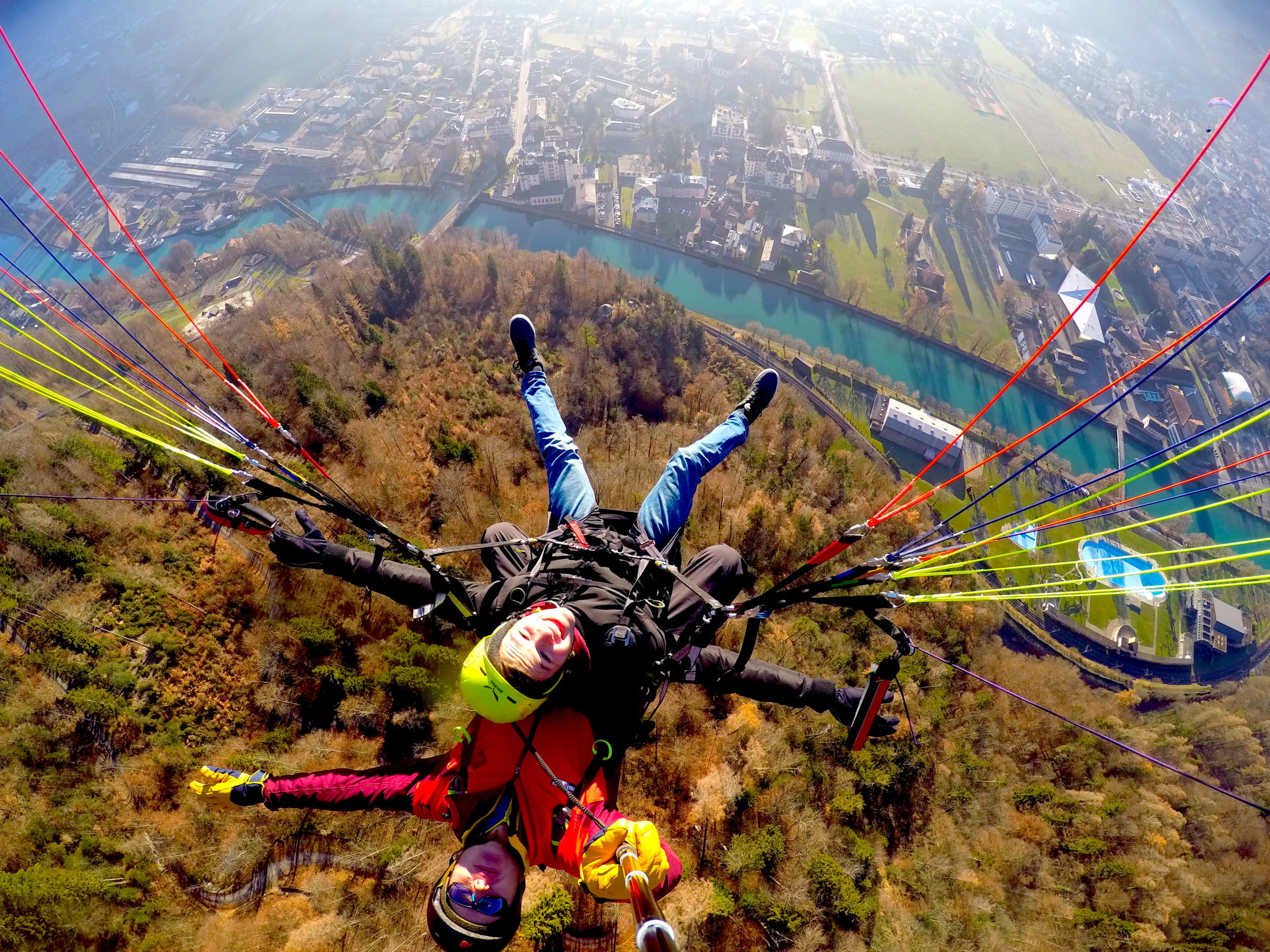 Third place, Most Epic Selfie: Jake Hartmann, Interlaken, Switzerland. “Free Fallin’: This photo was taken while I was paragliding above the city of Interlaken, Switzerland. The canal below connects Lake Brienz and Lake Thun, the two lakes that surround the town. From this height there was also an amazing view of the Bernese Alps!”