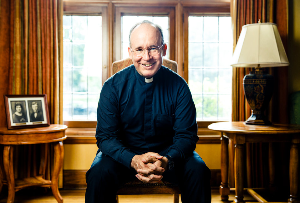 Catholic Studies professor and director of the Ryan Institute Fr. Martin Schlag poses for a portrait September 20, 2017 in Sitzmann Hall.