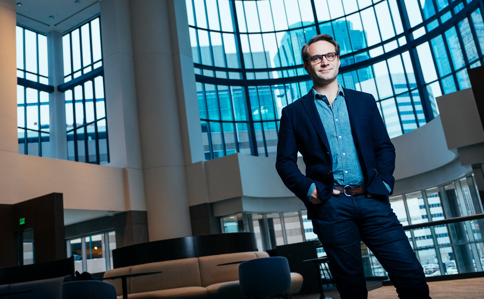 McLean Donnelly '14 MBA, head of digital product and user experience for Sleep Number, poses for a portrait at Sleep Number headquarters in Minneapolis December 13, 2017.