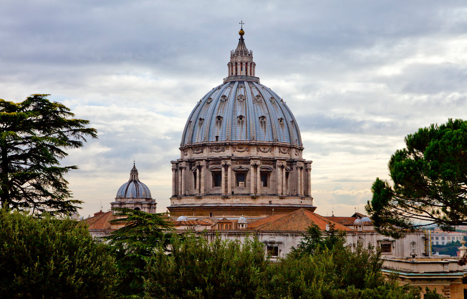 The dome of St. Peter's Basilica is seen from the Vatican gardens October 14, 2010 in Rome, Italy.