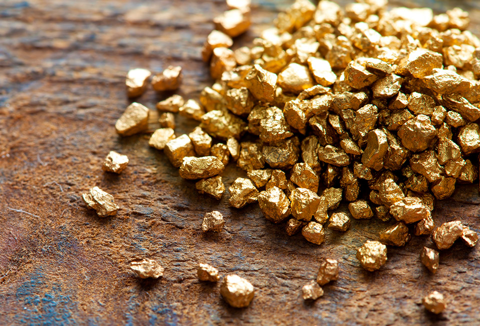 Gold rocks on a table