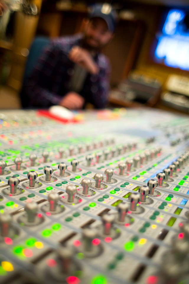 A mixing board is seen during a music business class at Essential Sessions music studio in St. Paul.