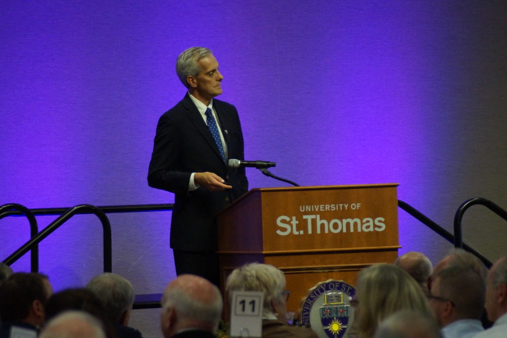 Denis McDonough addressed a sold-out crowd at the University of St. Thomas on Oct. 5, 2018.