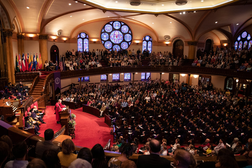 Dean Rob Vischer speaks during the 2019 School of Law Commencement Ceremony at Westminster Presbyterian Church in Minneapolis on May 18, 2019.
