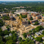 Aerial drone photos of the Iverson Center for Faith and residence halls construction projects on north campus,