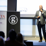Trevor Pearson delivers a business pitch to potential investors on September 5, 2019, as a part of the gBETA business accelerator program.