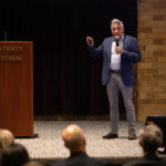 John “Ozzie” Nelson ’87 CEO and chairman of Nelson, speaks during the College of Arts and Sciences 2019 Convening of the College in O’Shaughnessy Education Auditorium.