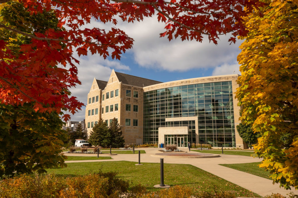 The School of Law building on a beautiful fall day. Mark Brown/University of St. Thomas
