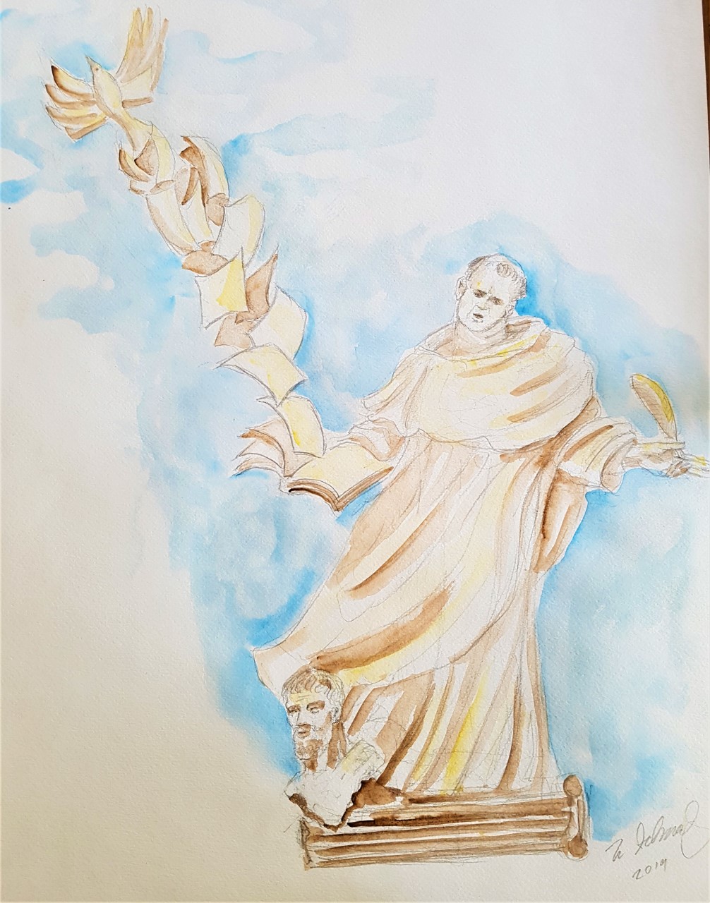Sketch of the sculpture of Saint Thomas Aquinas that will be installed outside the chapel.