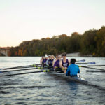 Students row during Crew Club team practice on the Mississippi River. Mark Brown/University of St. Thomas