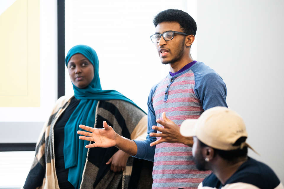 Abenezer Ayana speaks to fellow members of the National Society of Black Engineers (NSBE) student organization during their meeting in the Anderson Student Center on Feb. 27, 2020