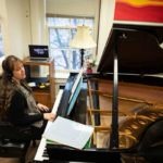 Music Professor Vanessa Cornett-Murtada teaches a virtual piano class in Loras Hall. Mark Brown/University of St. Thomas.