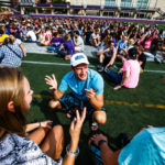Students participate in "The Great Tommie Get-Together," a mass ice breaker activity September 3, 2016 in O'Shaughnessy Stadium as part of Welcome Days.