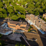 The Iversen Center for Faith and Tommie East Residence Hall for second year students under construction on north campus in St. Paul on June 5, 2020.