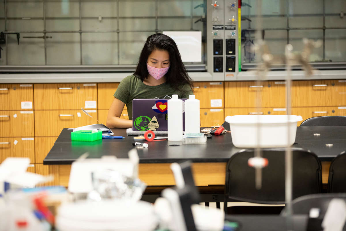Chemistry major Cassandra Martin works on a summer research project in Owens Science Hall on June 29, 2020, in St. Paul.